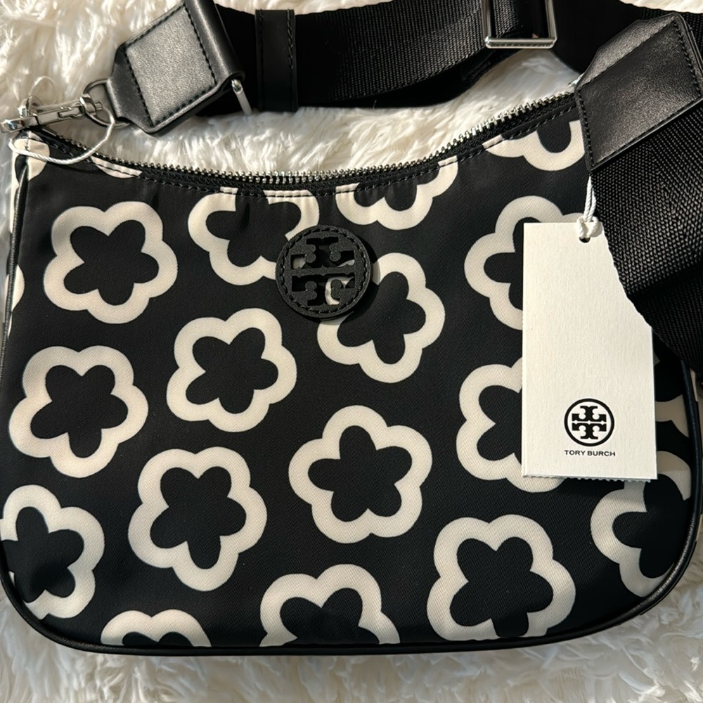 Brandnew Tory Burch Nylon Printed Web Crossbody Bag
